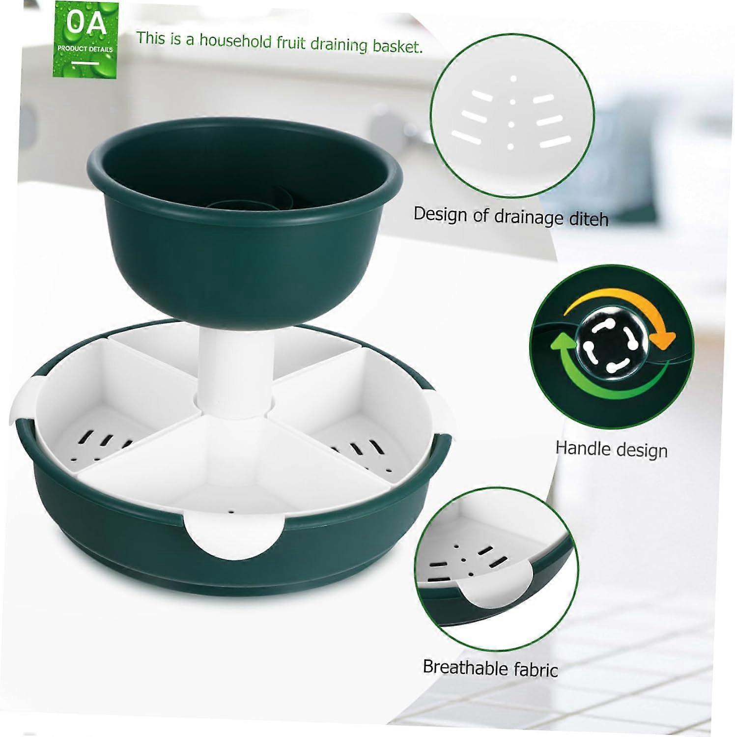 Double Layer Rotating Fruit Vegetable Draining Basket 360° Spin Fast Water Drain for Kitchen