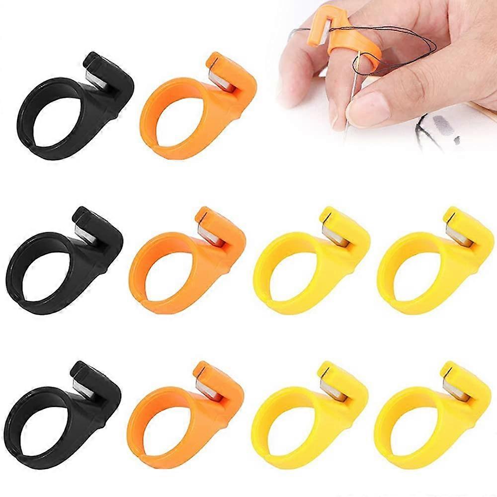 12pcs Adjustable Sewing Thread Cutter Ring with Sharp SK5 Blade Plastic Thimble for Embroidery