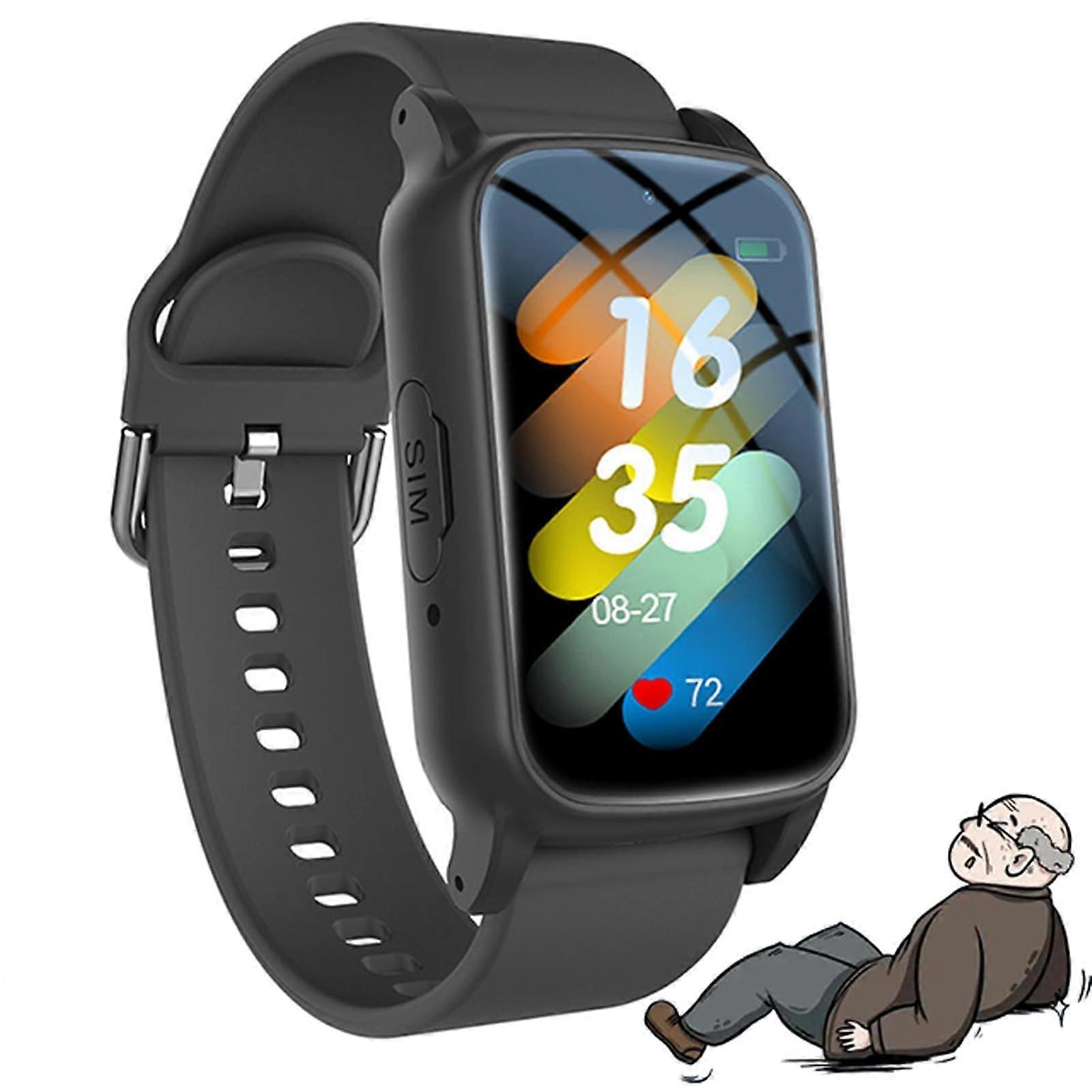 Elderly Smart Watch with GPS and SOS Button, Waterproof Fall Detection Tracker for Dementia, Black