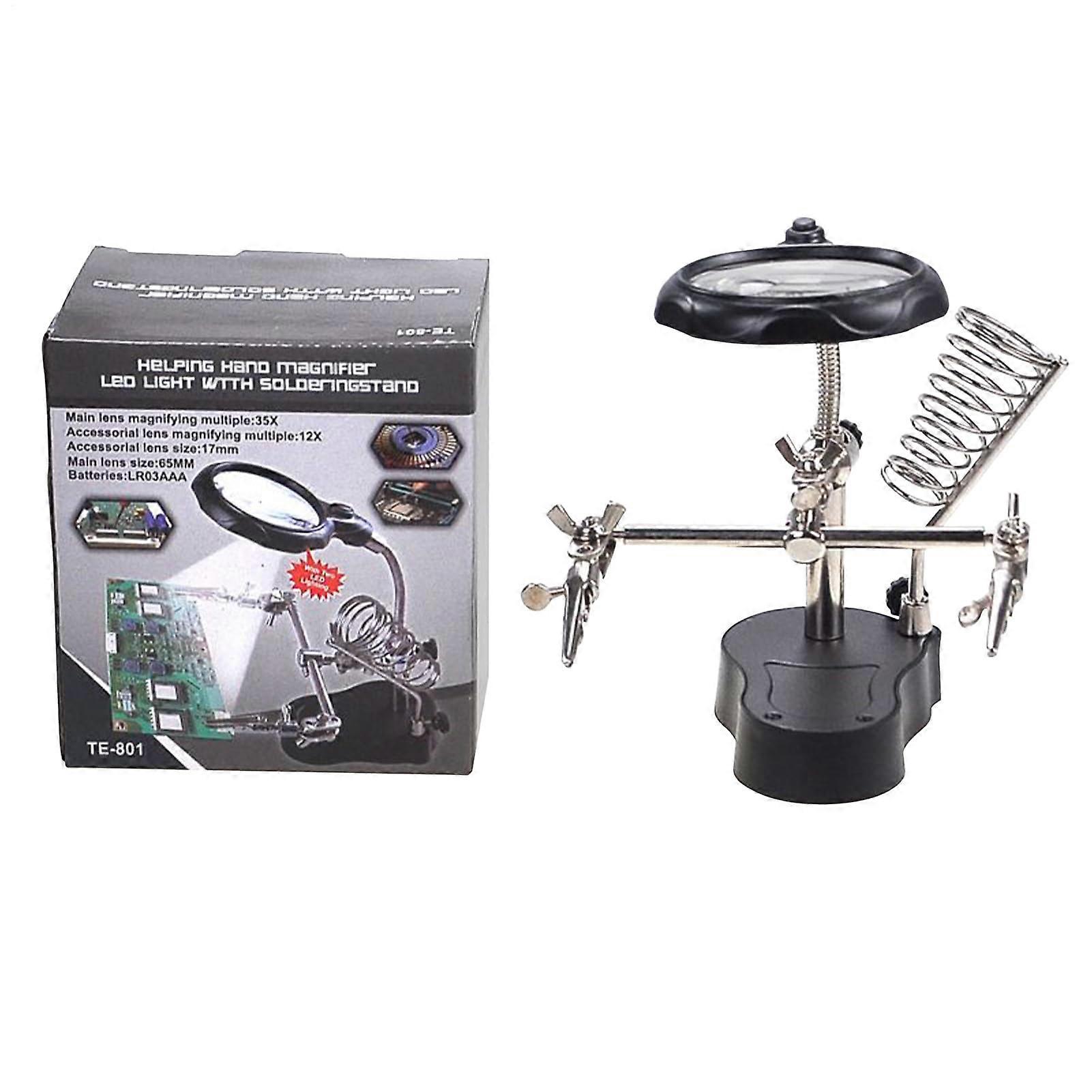 Helping Hands Magnifier with LED Light and Clips, Adjustable Soldering Stand for Electronics