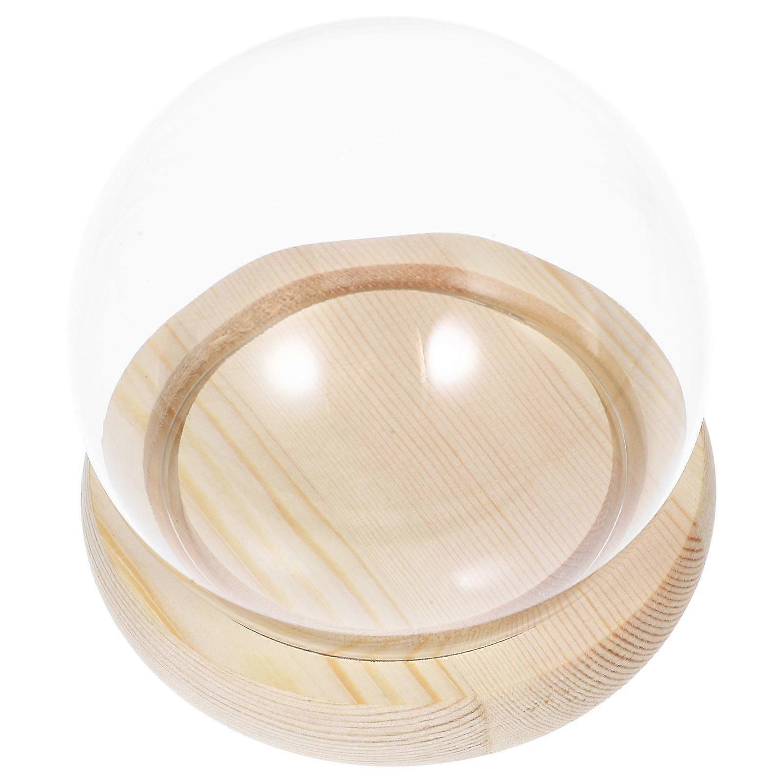 Glass Dome for Protection Clear Display Case with Wood Pc