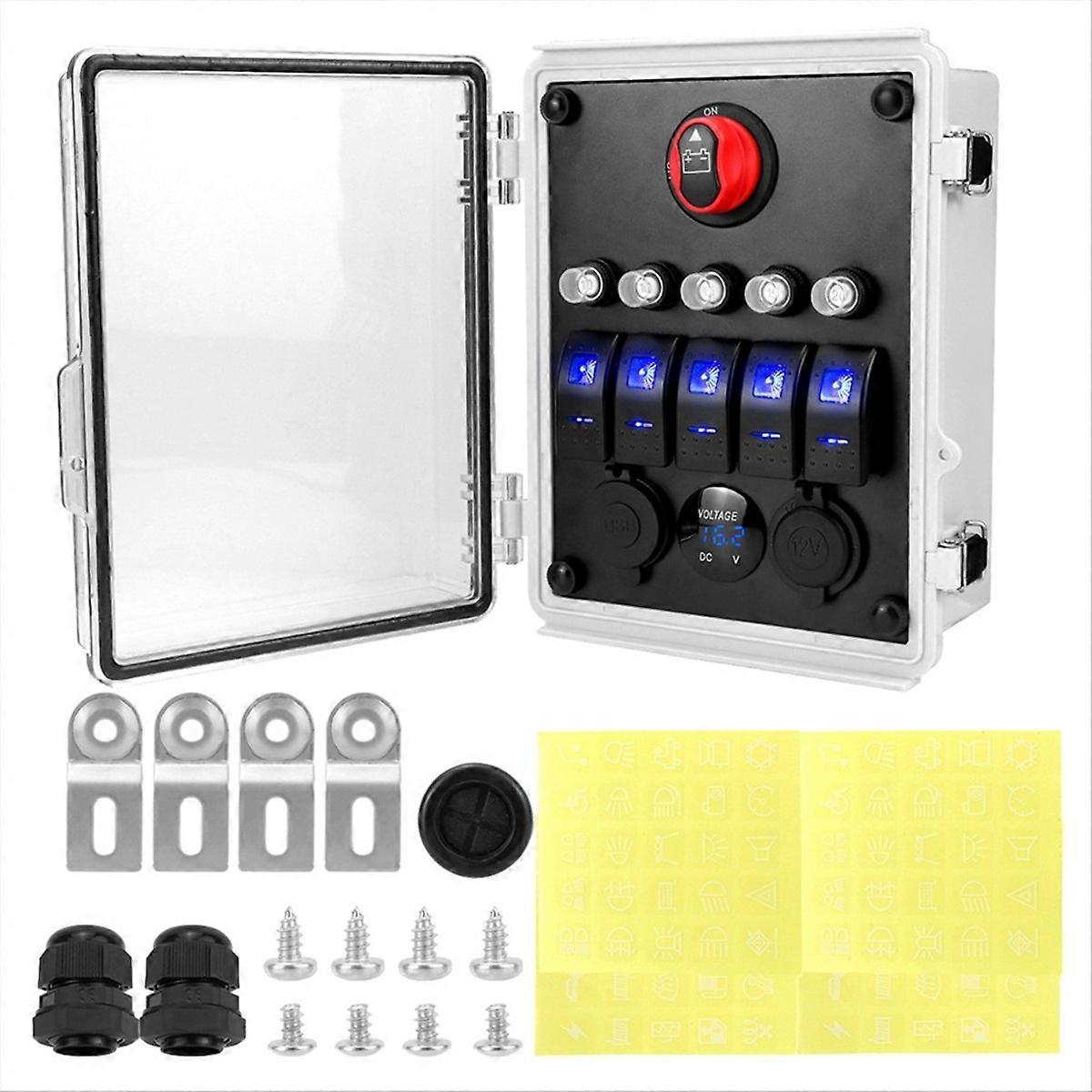 Rocker Switch Marine Toggle Switch Panel Box 5 Gang Waterproof