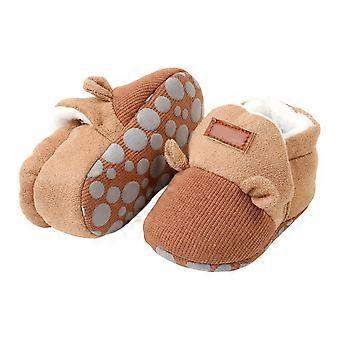 Mädchen Plüsch-Sneaker mit Cartoon-Motiv, geschlossene Zehenpartie, nicht weiche Sohle, flauschige Lauflernschuhe, atmungsaktiv, Geburtstagssneaker, Braun, 0-6 Monate