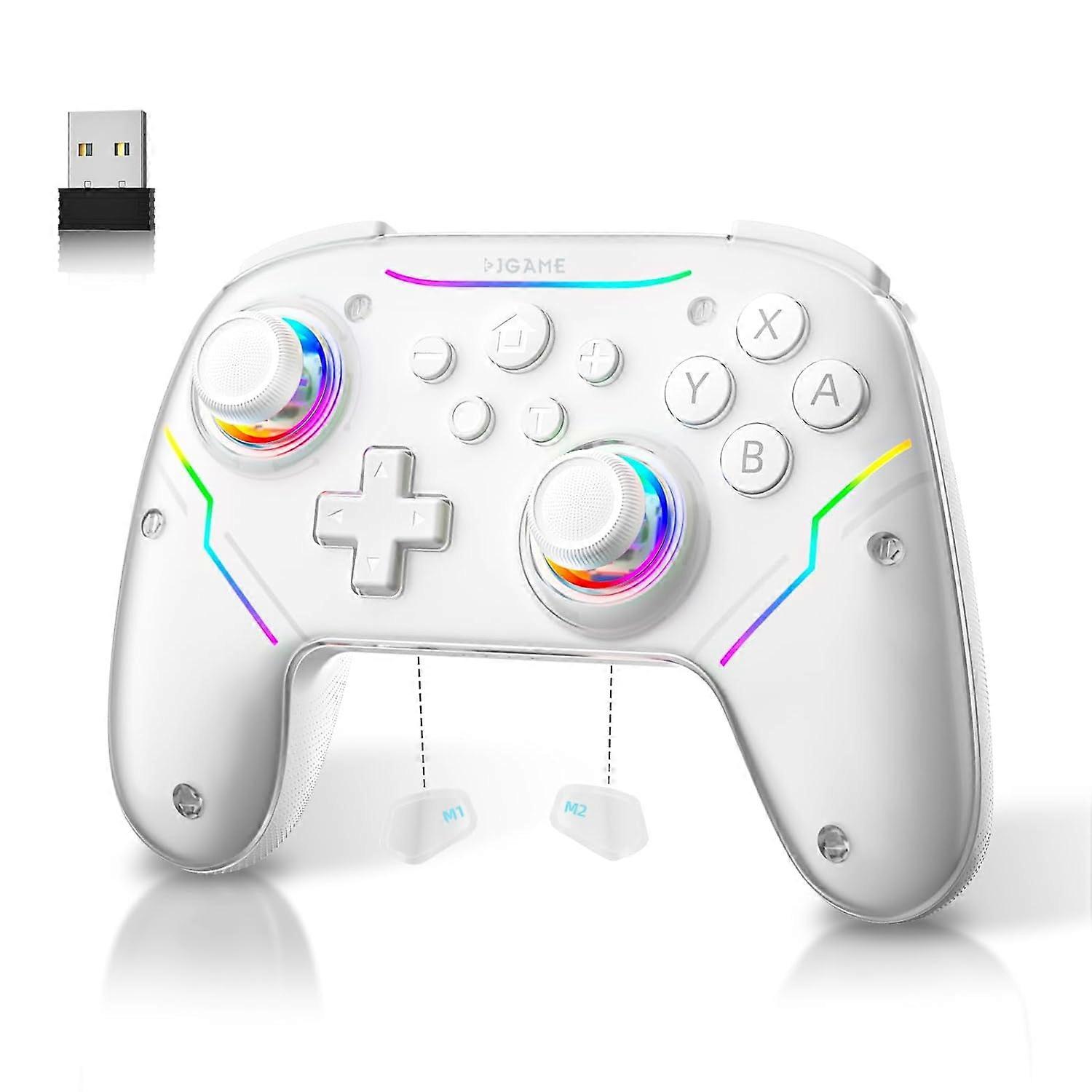 Wireless Controller Compatible with Switch/Switch 2/Windows PC/Steam Deck/Android, Hall Effect Joysticks & Triggers, USB Bluetooth Adapter Included