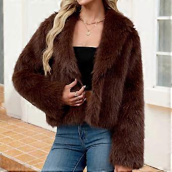 Casaco feminino de inverno quente com gola alta, mangas compridas, cor sólida, isolamento térmico e forro de pele sintética.