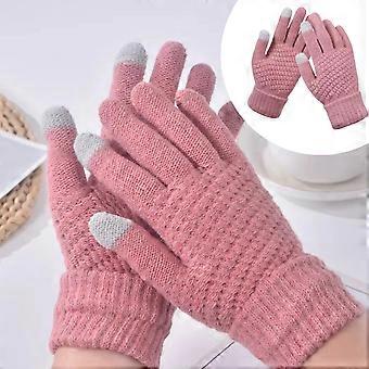 Naisten talviset kosketusnäyttökäsineet, fleecevuorilla, joustavalla rannekkeella, lämpimät neulotut tekstiviestikäsineet kylmään säähän (1 kpl, 7,6 cm x 20 cm)