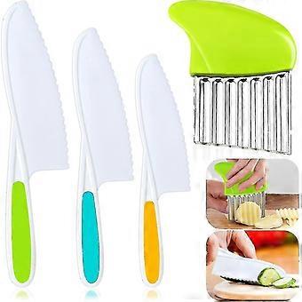 4 Pcs Kids Knife Set, Kids Safe Cooking Knives, Nylon Kids Kitchen Knife With Crinkle Cutter, Serrated Edges Plastic Toddler Knife Kids Knives For Rea