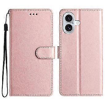 Funda tipo cartera de cuero con ranura para tarjeta de crédito y textura sedosa para iPhone 16. Accesorio compatible.