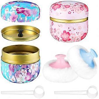 2 Sets Body Powder Puff and Container, Soft Puffs Spoon Dusting Loose Container for Baby Women Home Travel Use