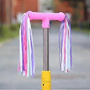 Paar paar franjes voor de handvatten van kinderfietsen en scooters, paarse lintdecoratie.