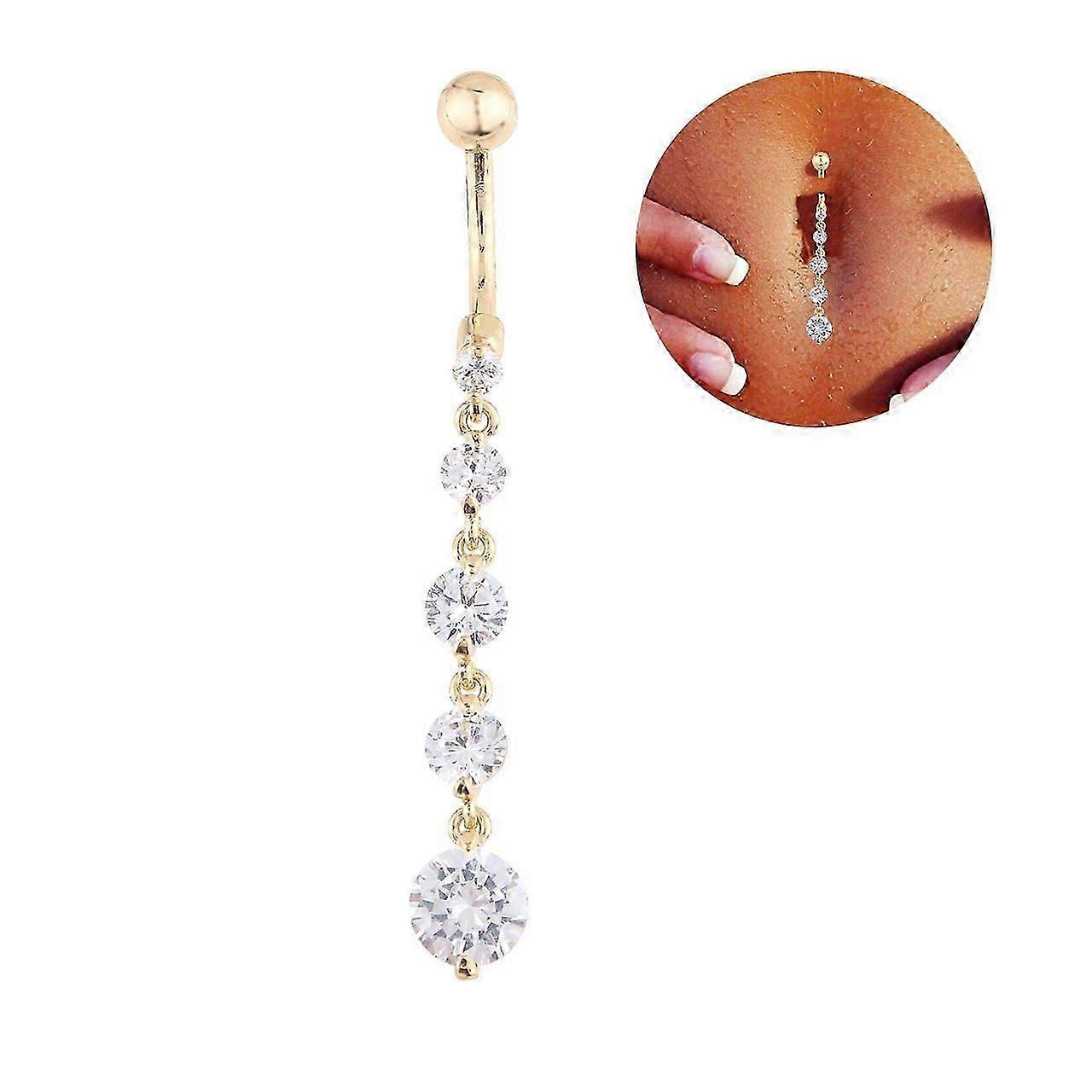 Gold Plated Dangle Navel Ring with Five Zircons