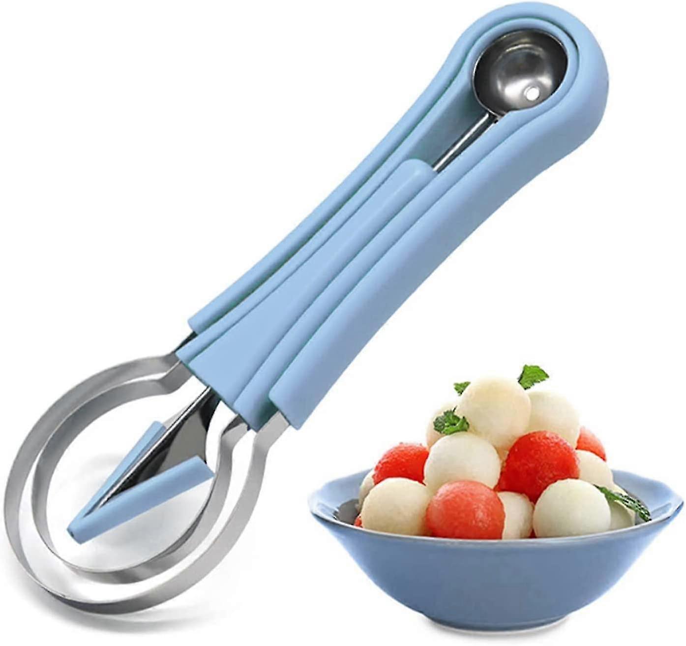 Melon Baller Set, 3 in 1 Multifunction Fruit Tool Kitchen Gadget Set (Blue)