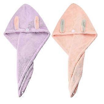 Microfiber Hair Drying Towel Wrap, Super Absorbent Quick Dry, Elastic Band, 2 Pack Pink and Purple for Women Travel Home