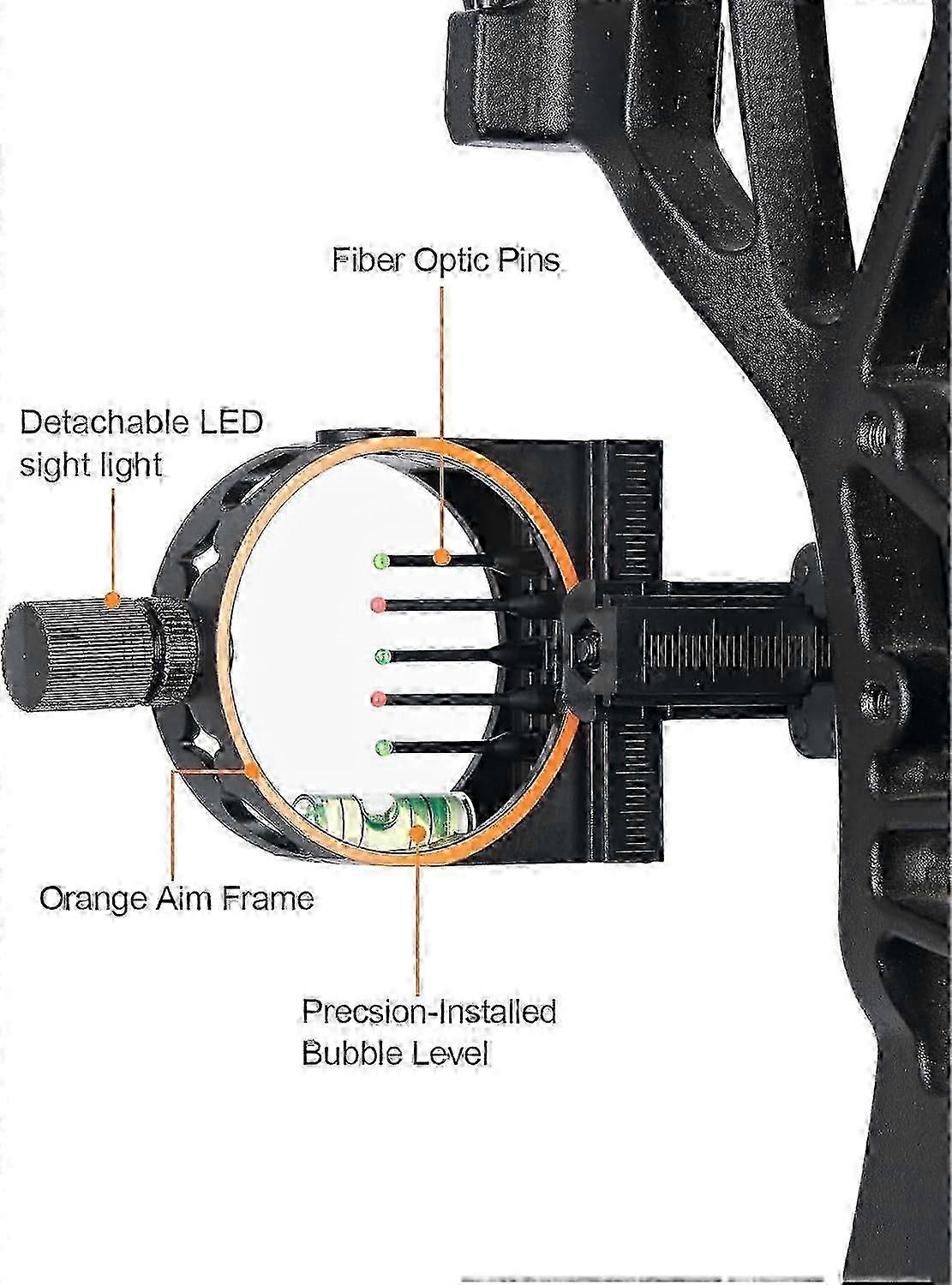 5-Pin Archery Sight with LED Sight Light Reversible Mount Design