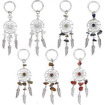 14pcs 7 style Natural Gemstone Keychain Dreamcatcher Keychain with Iron Woven Net 304 Stainless Steel Alloy Findings Web11.4~11.8cm