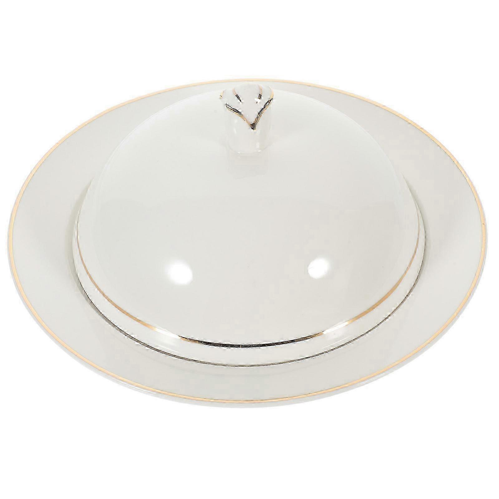 Ceramic Food Storage Plates for Steak Serving 2Sets White Covers