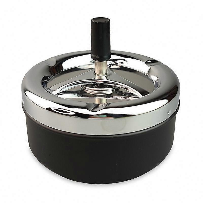 Round Black Push Down Ashtray with Spinning Tray