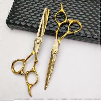 6 Inch Professional Hair Scissors Set, Japanese Steel Barber Shears with Thinning Scissor, Damascus Pattern for Salon and Home Use