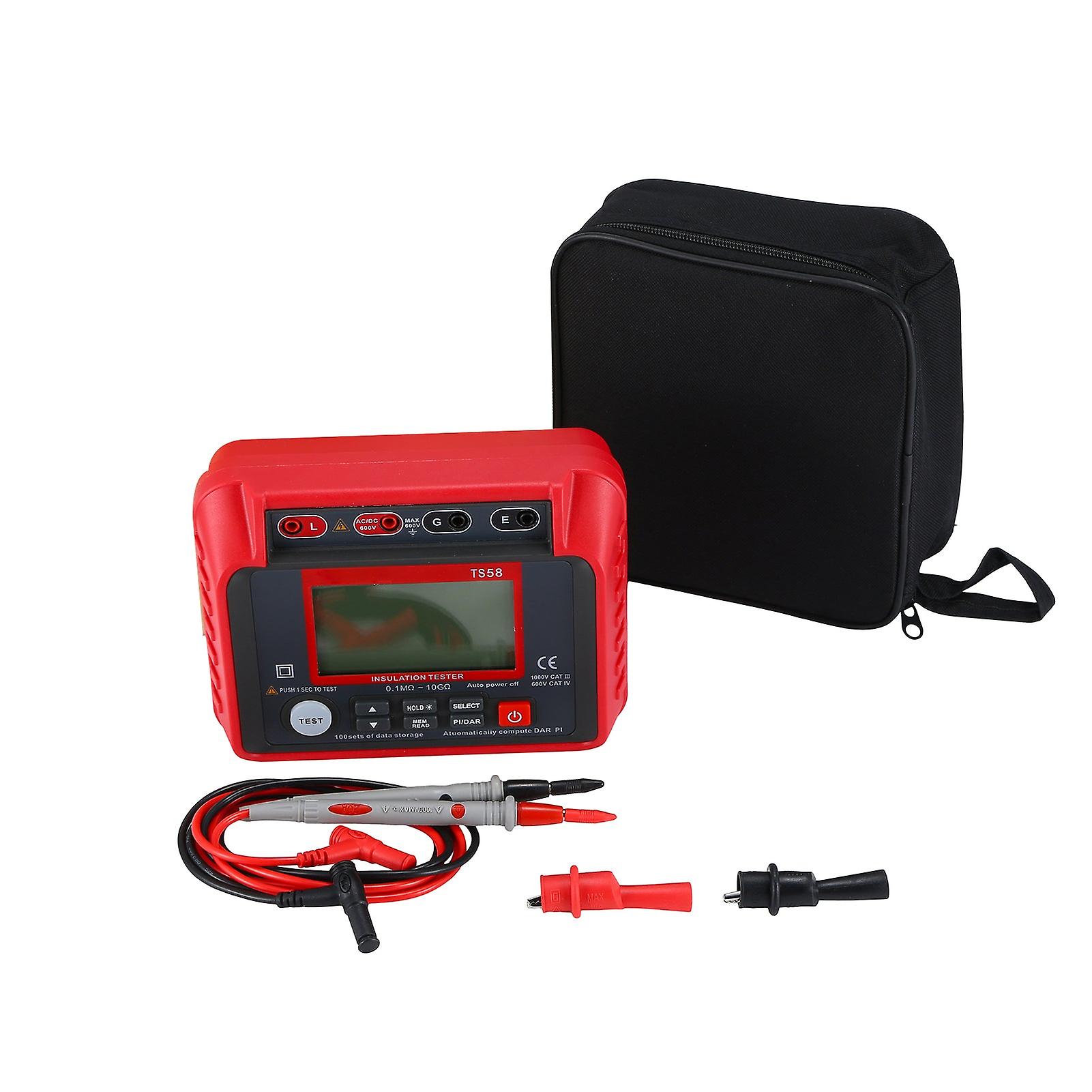 TS58 Digitaler Isolationswiderstand 0,1 mΩ-10 gΩ Megaohmmeter LCD-Hintergrundbeleuchtung Ac DC 10-600 V Dar Pi Index Isoliertes Widerstandsmessgerät