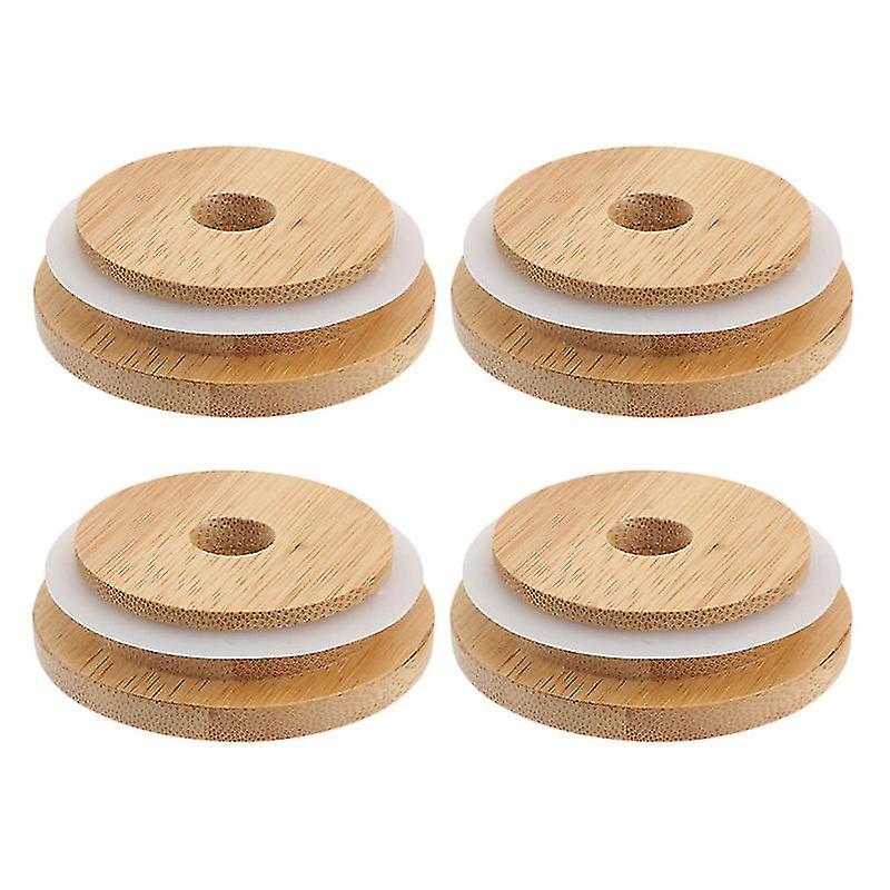 6.2X6.2cm White Tumblers 4pcs Multi-function Mason Cup Lids Wooden Beverage Cup Lids Wooden Sealing
