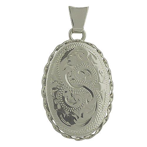 Silver 23x16mm oval hand engraved twisted wire edge Locket