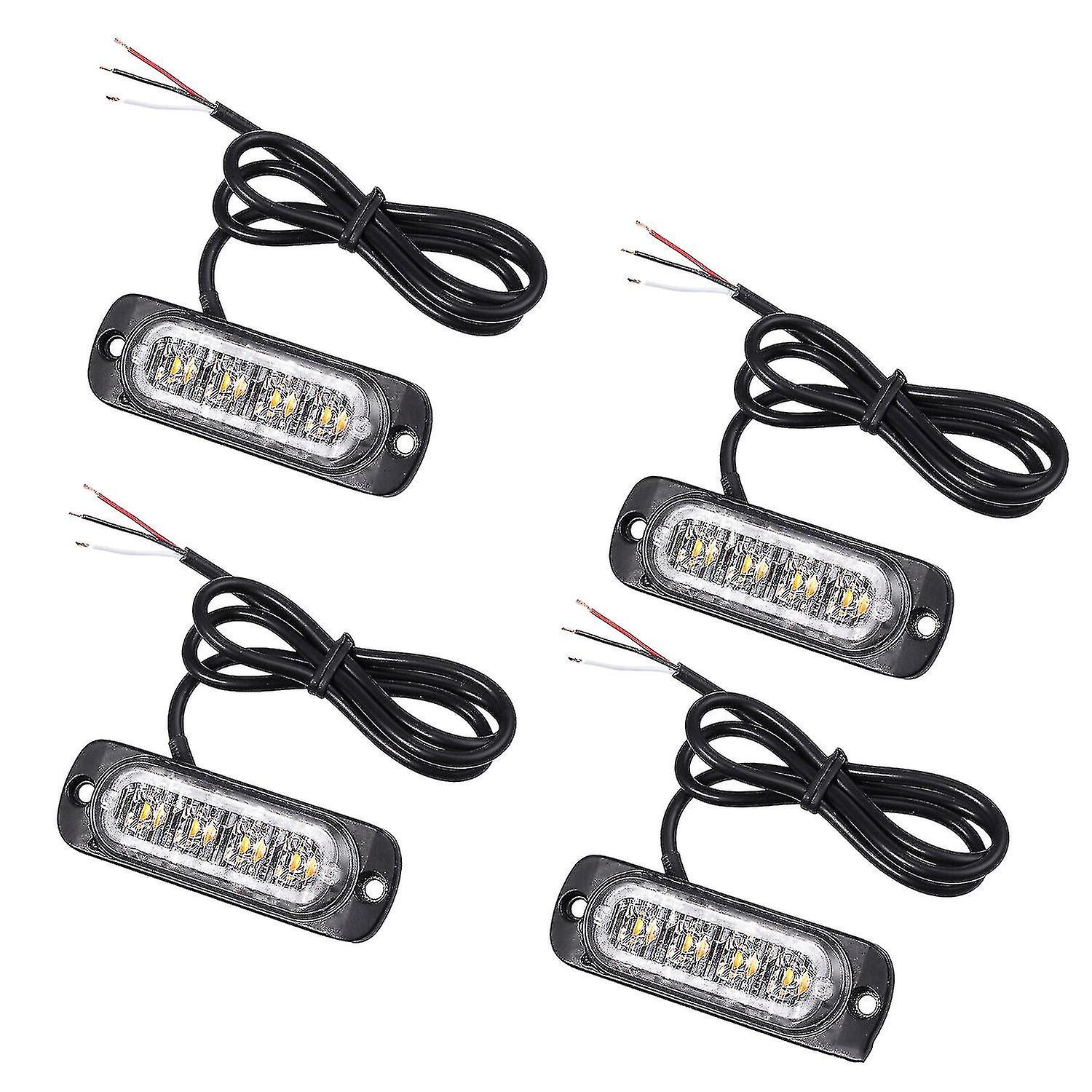 4pcs 4 Led Recovery Strobe Lights 12v 24v Orange Grill Breakdown Flashing