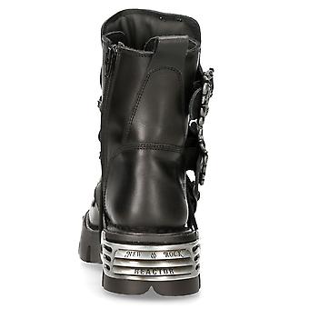 New Rock Mens 407-S1 Silver Cross Black Reactor Sole Leather Ankle