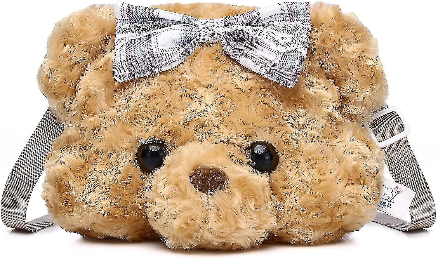 كاواي بير أفخم حقيبة كروسبودي، لوليتا أزياء فو الفراء حقيبة الكتف، لطيف الدب رقيق الكرتون حقيبة مع حزام قابل للتعديل للفتاة طفل النساء (القهوة)