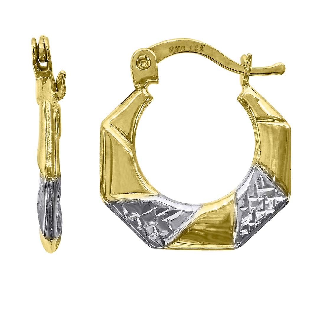 10kツートンゴールドレディースツイストフープイヤリング19.7x18.10mm女性用ワイドフープイヤリング - 1.3グラム