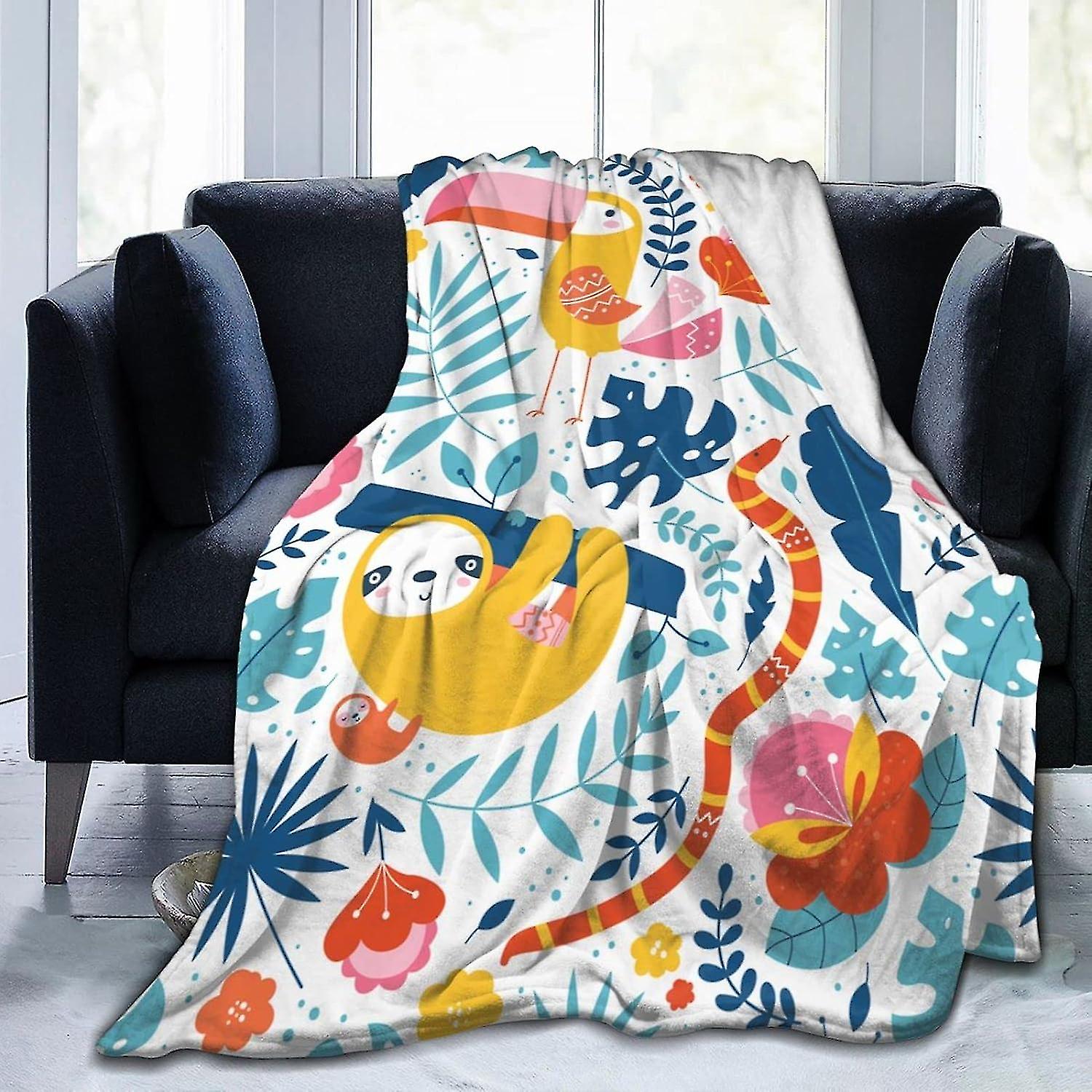 Toucan Sloth Snake Butterfly Blanket Ultra Soft Throw Blankets Lightweight Plush Flannel Throws For Sofa Couch