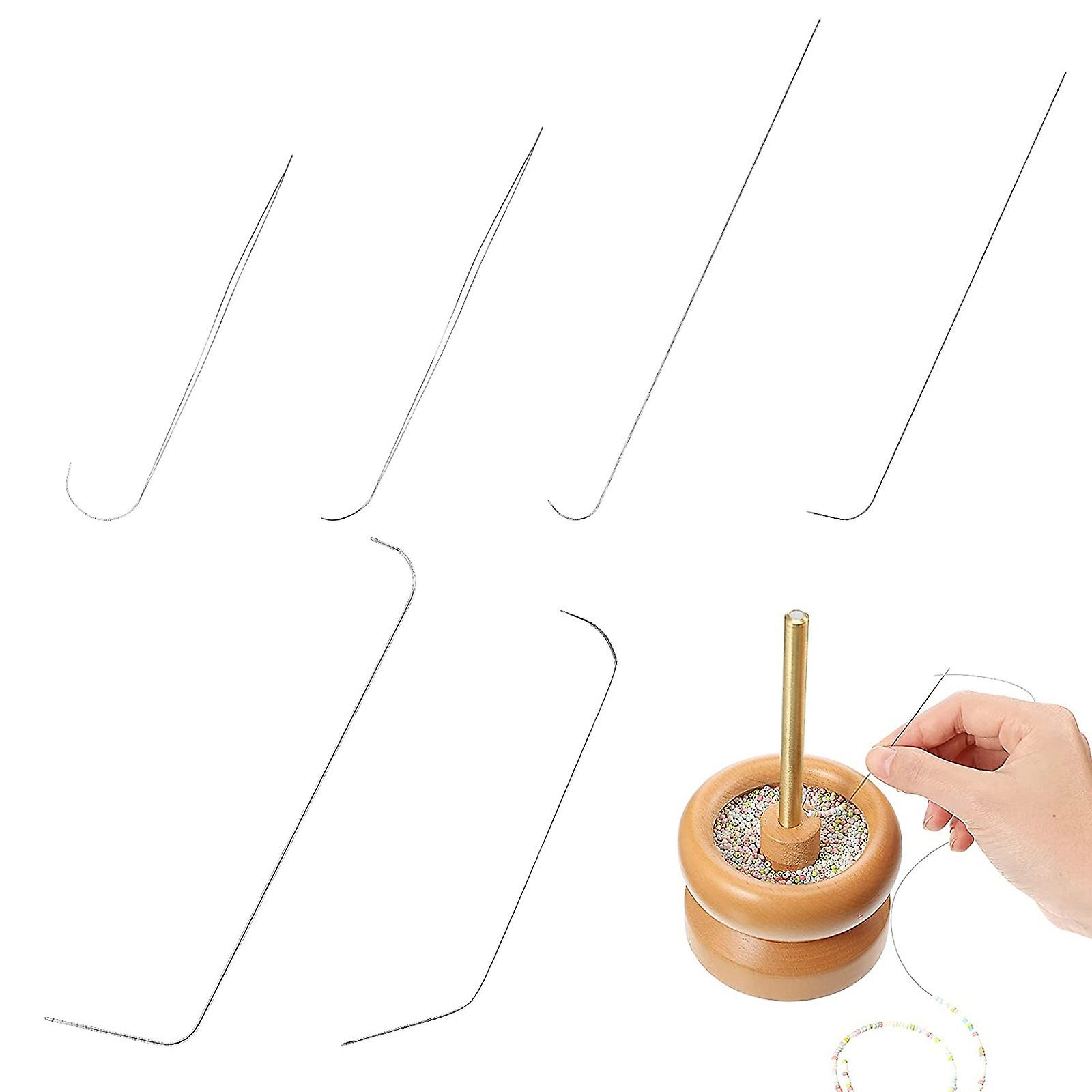 6 PCS Big Eye Curved Beading Needles, Collapsible Eye Beading Needles for Jewelry Making, Bead Spinner Needle with Handle for String Seed Waist Beads