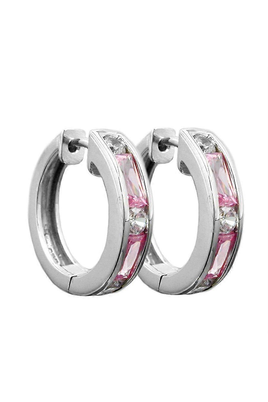 Hoop Earrings Pink Zirconia Silver 925 - Gl93359