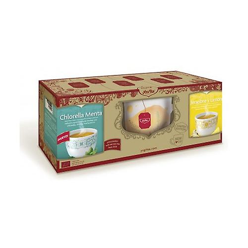 Decorated mug + packs of lemon ginger and mint chlorella infusions 3 units