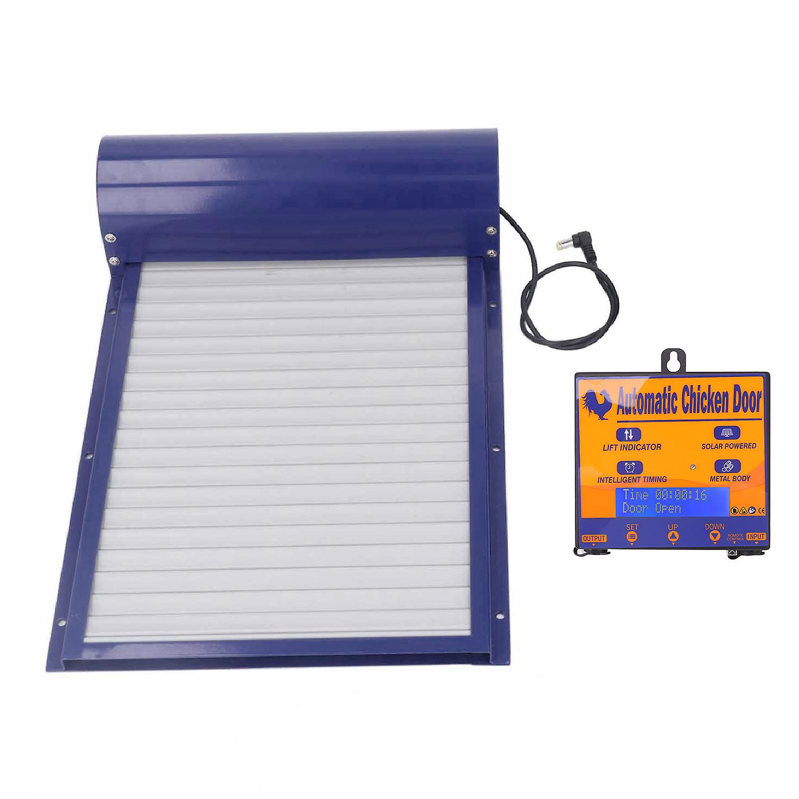 Automatic Chicken Coop Door Programmable Aluminum Chicken Coops Door Opener with Timer Light Sensor Remote Control 3 Modes Blue