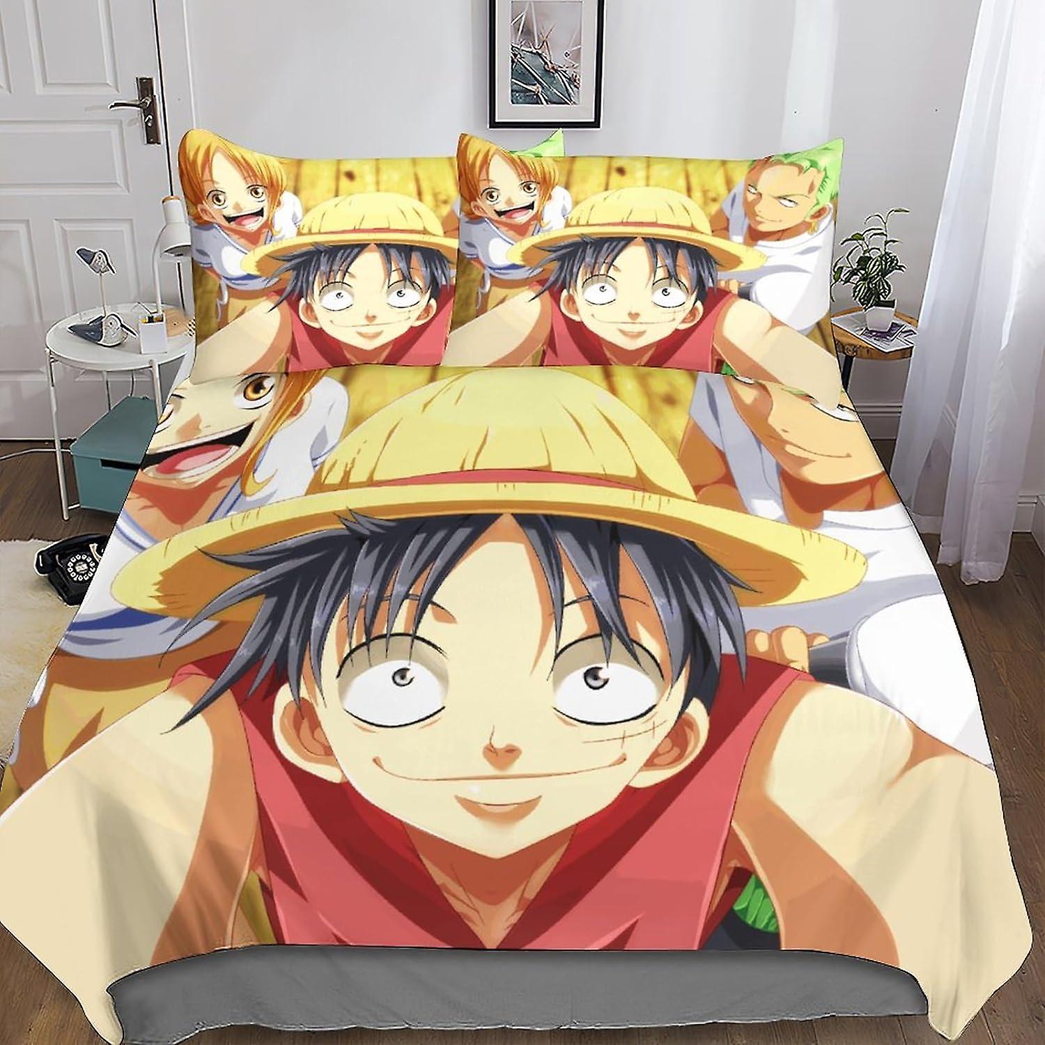 مجموعة غطاء لحاف الفراش من قطعة واحدة ، 3D مطبوعة 3 قطع غطاء لحاف Luffy Anime لينة من الألياف الدقيقة لغرفة النوم مجموعة لحاف ، للمراهقين والكبار غطاء المعزي ث