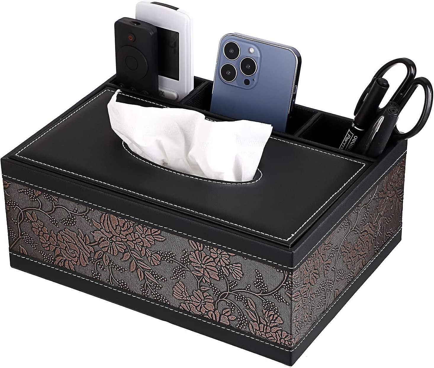 PU Rectangular Tissue Box Cover - Multifunctional Tissue Box Holder with Stationery Remote Control B