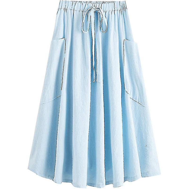 Women's Casual High Waist Pleated A-line Midi Skirt With Pocket