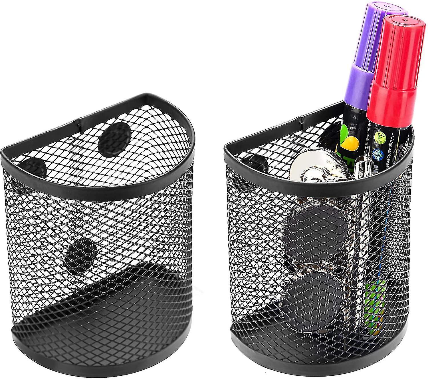حامل قلم رصاص مغناطيسي ، 2 مقصورات شبكة سلة قلم الفولاذ المقاوم للصدأ ، منظم تخزين أواني الكتابة المعدنية للسبورة البيضاء ، السبورة ، المطبخ ، أو