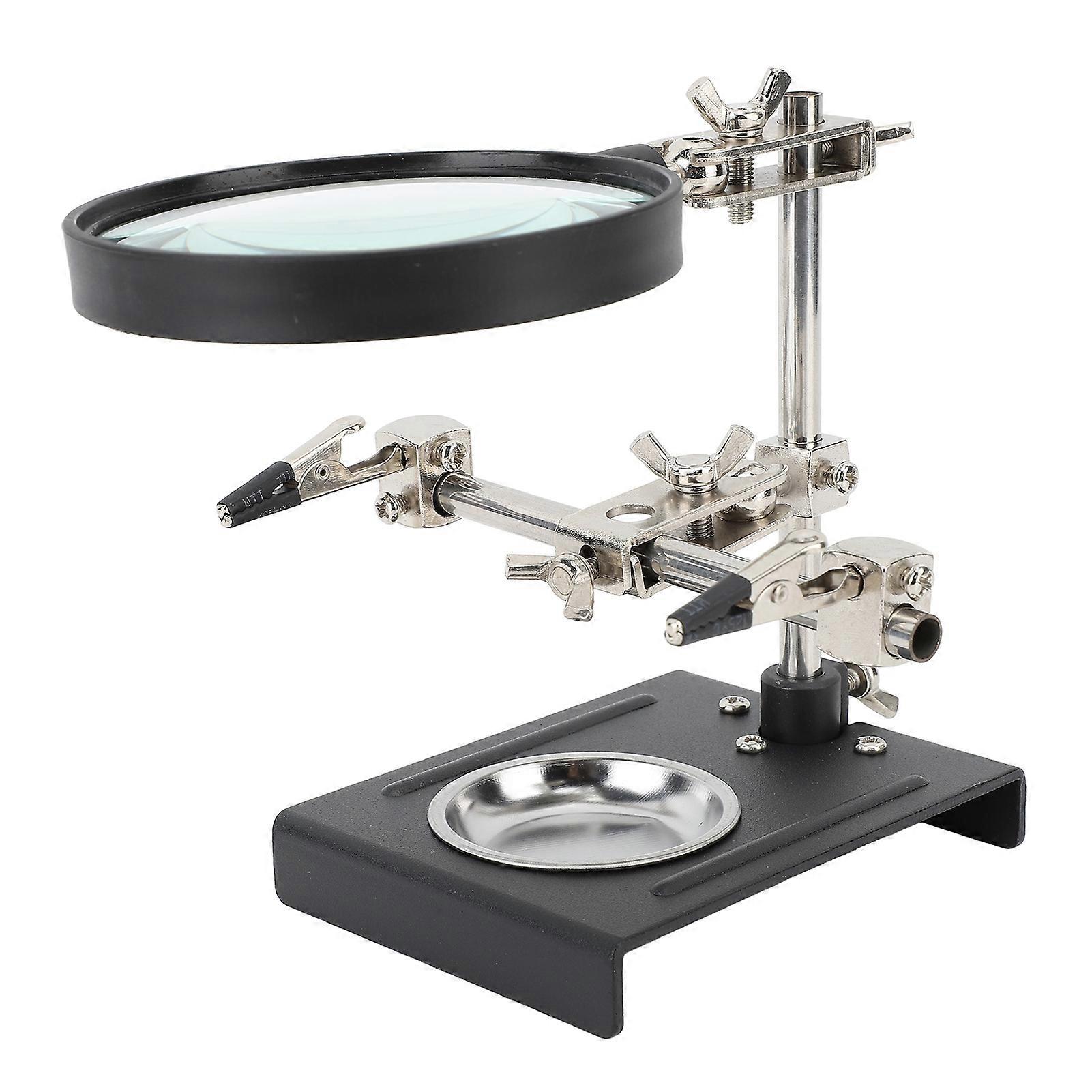 6X Magnifier with Auxiliary Clip Magnifying Glass Holder Third Hand Soldering Station for DIY Electronics and Repair