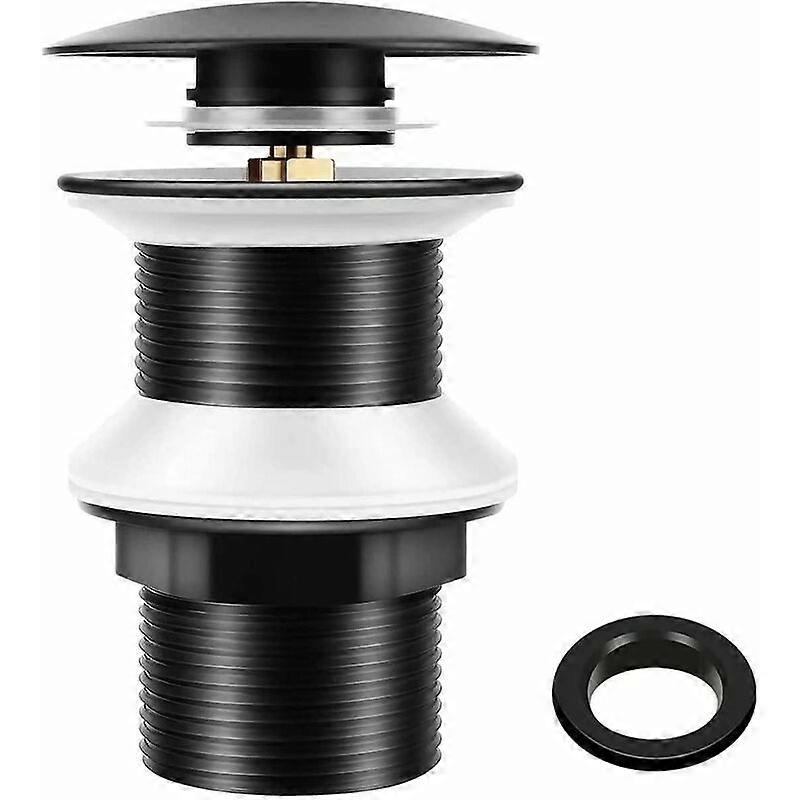 Universal G1 1/4" Brass Pop-up Sink Waste Pop-Up Drain for Sink Without Overflow, Click-Clack System, Tool-Free Installation, Matte Black