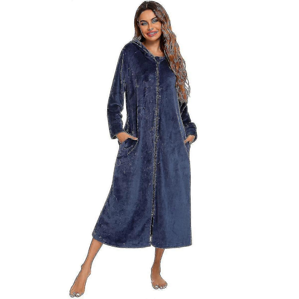 Hellomamma Womens Long Plush Robe With Hood Clothing Zipper Robes