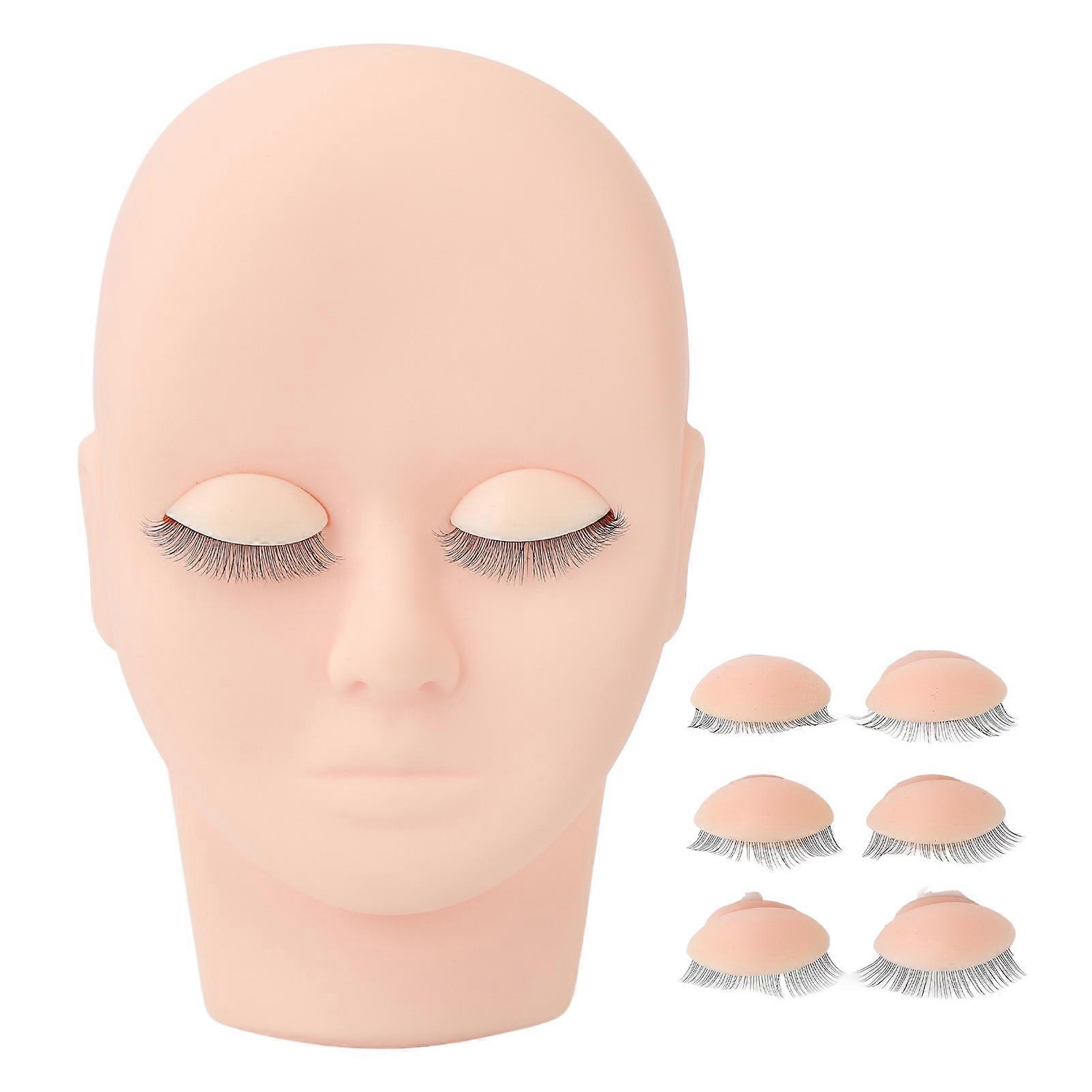 Lash Mannequin Head Makeup Eyelash Extension Practice Doll Head With 3 Pairs Removable Eyelids Double Layer Lashes Pink