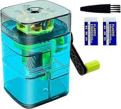 Manual Pencil Sharpener Desktop Pencil Sharpener with Spiral Roller and Auto Stop Function Two Sets of Erasers and One Cleaning Brush Suitable for Kid