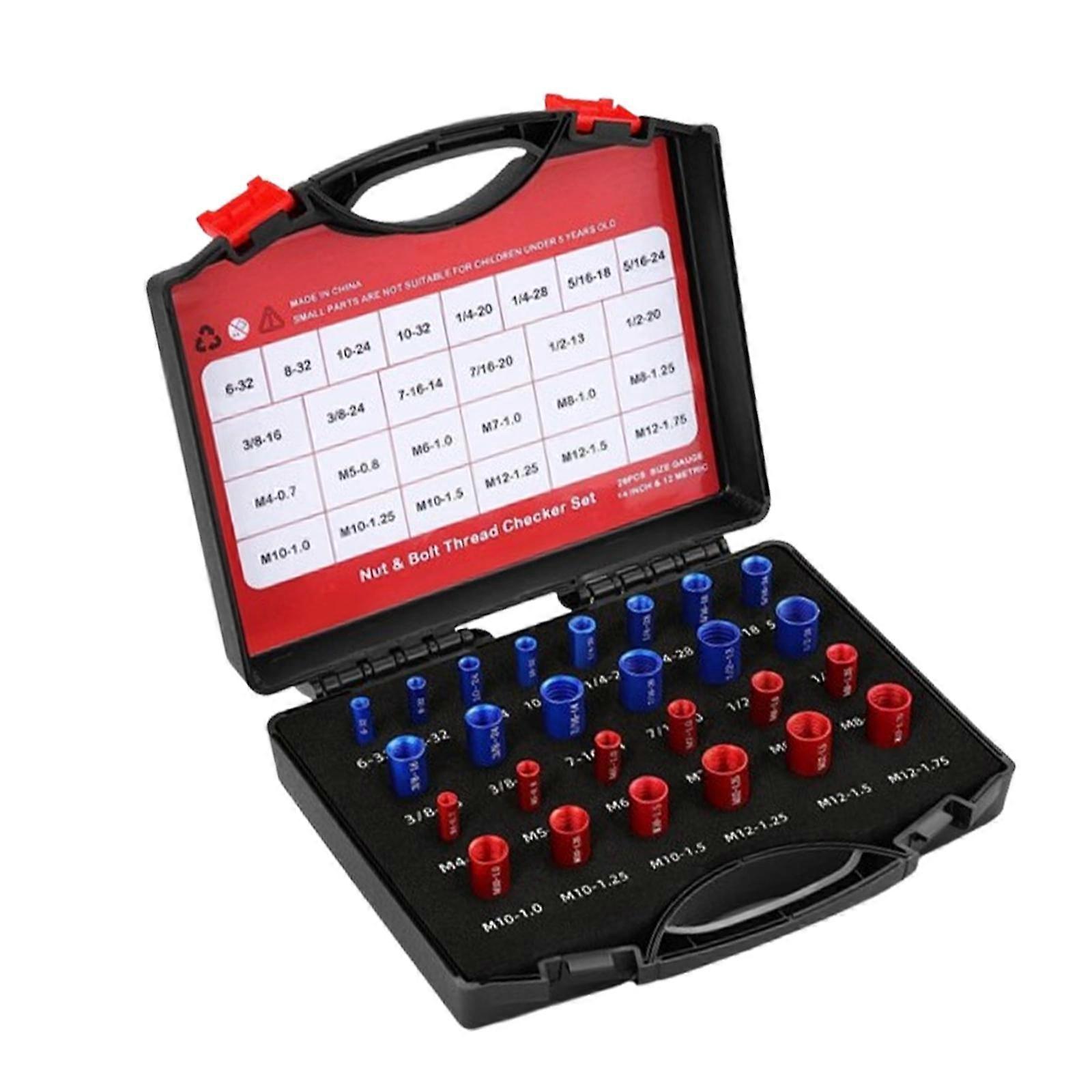 26Pcs Nut and Bolt Thread Checker Compact Male/Female Gauges for Repairs Men