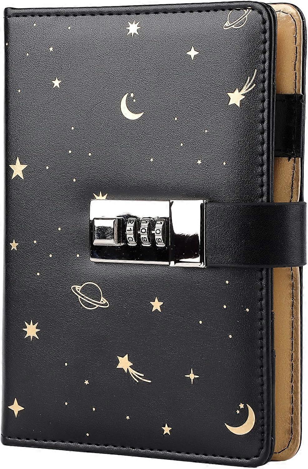 Lockable Leather Diary, Refillable Paper Binder Password Diary, Secret A6 Writing Hardcover Notebook