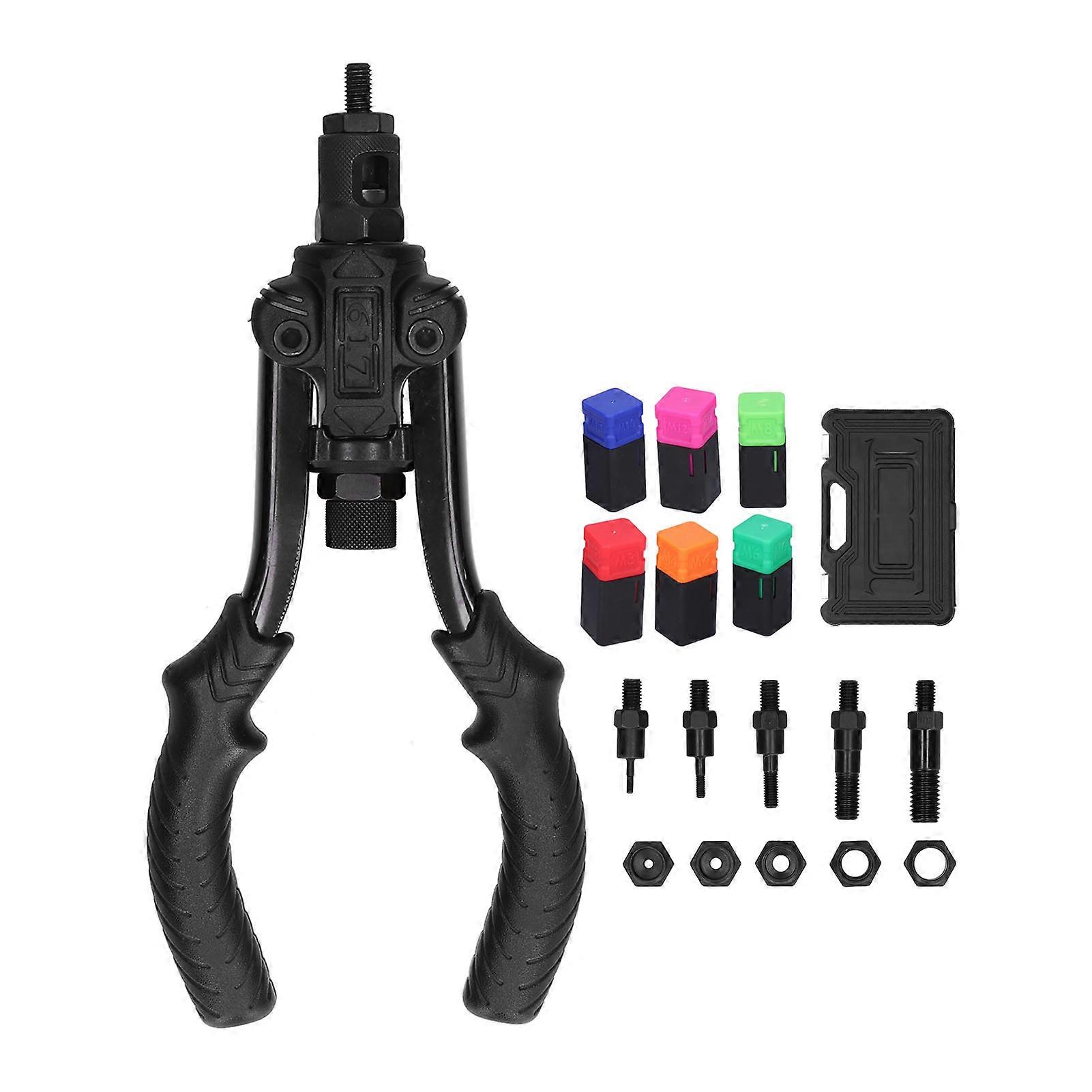 Hand Rivet Nut Gun Manual Setter Tool Set Riveting Kit with Mandrel M3 M4 M6 M8 M10 M12