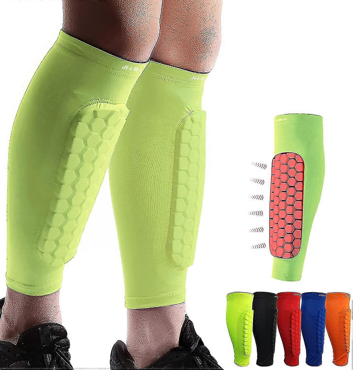 サッカーシンガード子供のためのシンパッドユースアダルト、ハニカムパッドブライトイエロー/ラージ付きふくらはぎ圧縮スリーブ