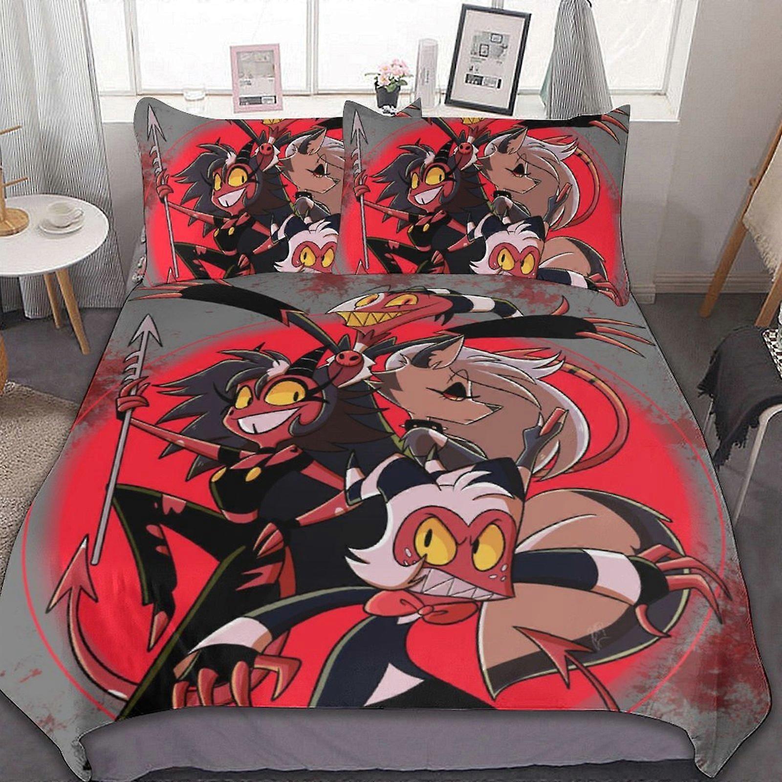 d333 Comédia Helluva Boss 3 Peças Conjuntos de Cama Conjuntos de Edredom Macio Decoração Presentes de Quarto Com 1 Capa de Edredom 2 Fronhas fv333