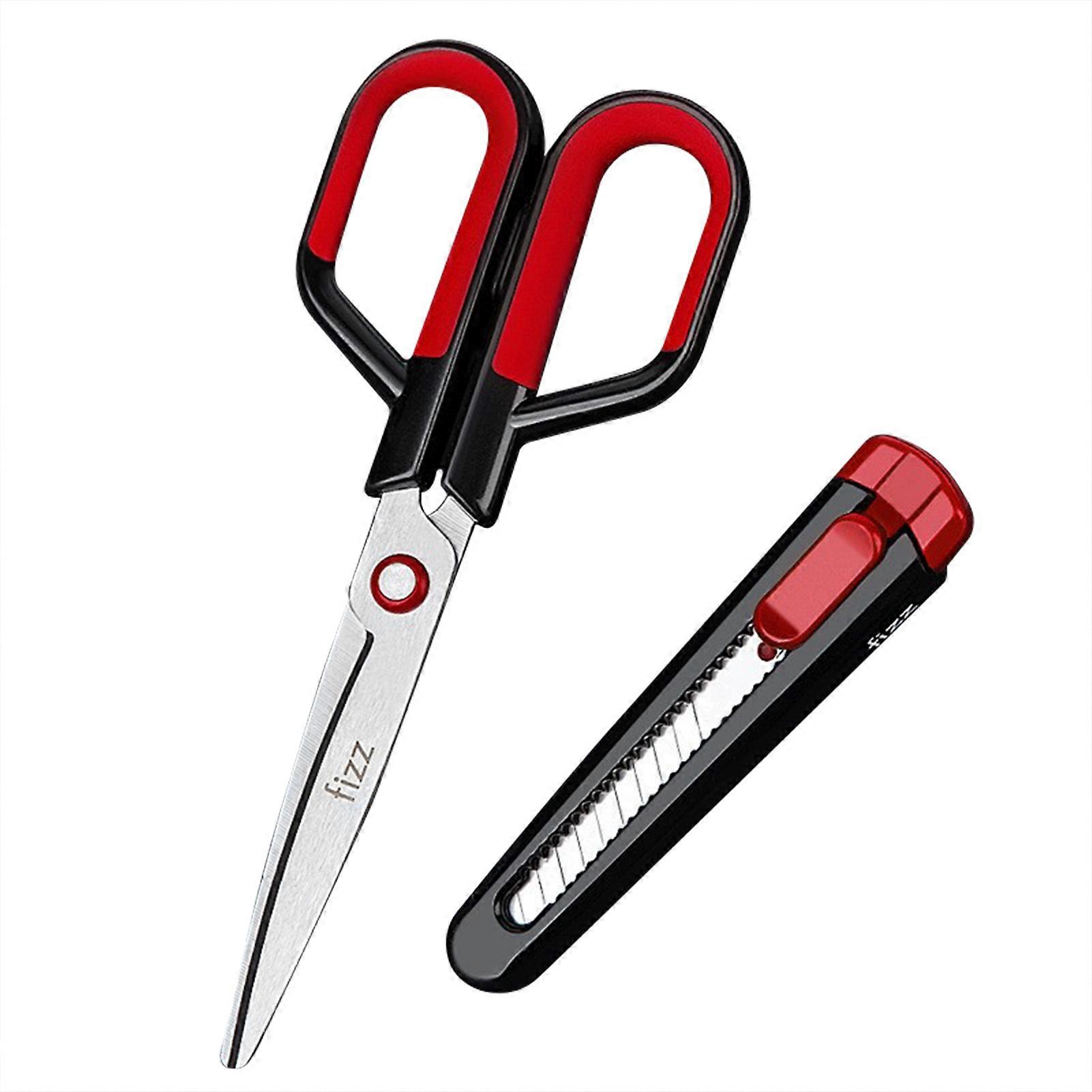 2 in 1 Scissors for Office Kitchen Multi Function Large Sharpen Scissors Soft Easy Grip Shears with Box Cutter