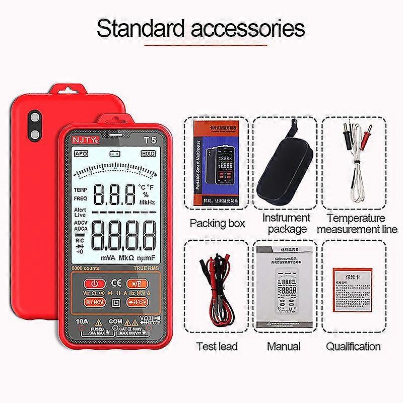 Njty T5 Ultra-thin Digital Multimeter Auto Range Ac/dc Voltage Current Tester Lcd Screen Ncv True Rms Electrical Pocket Meter
